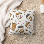 コーヒーカップ、コーヒー豆、コーヒー愛好家、ハート クッション (ブランケット)
