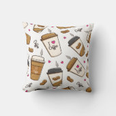 コーヒーカップ、コーヒー豆、コーヒー愛好家、ハート クッション (正面)