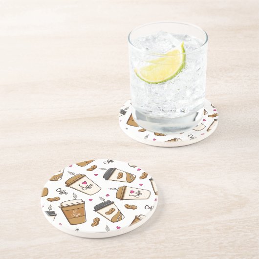 コーヒーカップ、コーヒー豆、コーヒー愛好家、ハート コースター (側面)