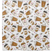 コーヒーカップ、コーヒー豆、コーヒー愛好家、ハート シャワーカーテン (正面)