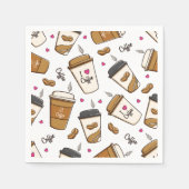 コーヒーカップ、コーヒー豆、コーヒー愛好家、ハート スタンダードカクテルナプキン (正面)