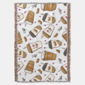 コーヒーカップ、コーヒー豆、コーヒー愛好家、ハート スローブランケット (正面縦)