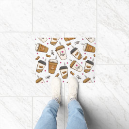 コーヒーカップ、コーヒー豆、コーヒー愛好家、ハート ドアマット