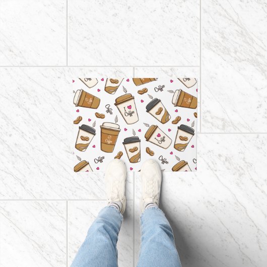 コーヒーカップ、コーヒー豆、コーヒー愛好家、ハート ドアマット (室内)