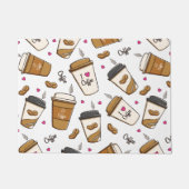 コーヒーカップ、コーヒー豆、コーヒー愛好家、ハート ドアマット (正面)