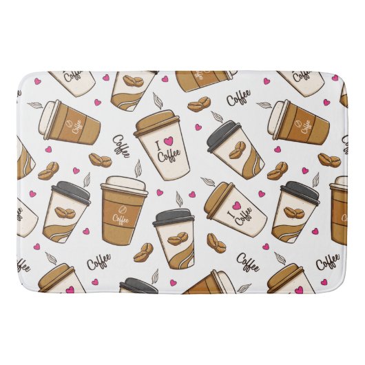 コーヒーカップ、コーヒー豆、コーヒー愛好家、ハート バスマット (正面)