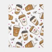 コーヒーカップ、コーヒー豆、コーヒー愛好家、ハート フリースブランケット (正面)