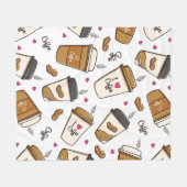 コーヒーカップ、コーヒー豆、コーヒー愛好家、ハート フリースブランケット (正面(横))