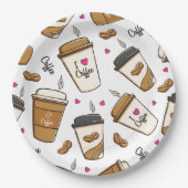 コーヒーカップ、コーヒー豆、コーヒー愛好家、ハート ペーパープレート (正面)