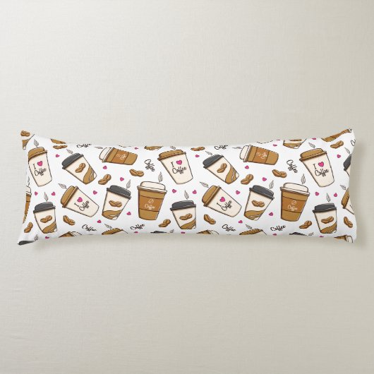 コーヒーカップ、コーヒー豆、コーヒー愛好家、ハート ボディピロー (正面)