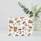 コーヒーカップ、コーヒー豆、コーヒー愛好家、ハート ポストカード (スタンド正面)