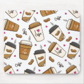 コーヒーカップ、コーヒー豆、コーヒー愛好家、ハート マウスパッド (正面)
