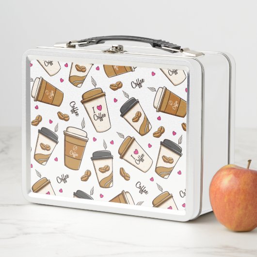 コーヒーカップ、コーヒー豆、コーヒー愛好家、ハート メタルランチボックス (インサイチュ)