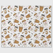 コーヒーカップ、コーヒー豆、コーヒー愛好家、ハート ラッピングペーパー (フラット)