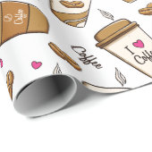 コーヒーカップ、コーヒー豆、コーヒー愛好家、ハート ラッピングペーパー (ロールコーナー)