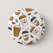 コーヒーカップ、コーヒー豆、コーヒー愛好家、ハート 缶バッジ (正面)