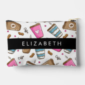 コーヒーカップ、コーヒー豆、ハート、あなたの名前 アクセサリーポーチ (裏面)