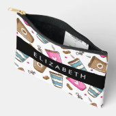 コーヒーカップ、コーヒー豆、ハート、あなたの名前 アクセサリーポーチ (見開き)