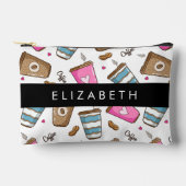 コーヒーカップ、コーヒー豆、ハート、あなたの名前 アクセサリーポーチ (正面)