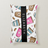 コーヒーカップ、コーヒー豆、ハート、あなたの名前 アクセントクッション (正面(垂直))