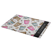 コーヒーカップ、コーヒー豆、ハート、あなたの名前 カッティングボード (角)