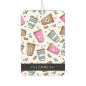 コーヒーカップ、コーヒー豆、ハート、あなたの名前 カーエアーフレッシュナー (正面)