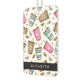 コーヒーカップ、コーヒー豆、ハート、あなたの名前 カーエアーフレッシュナー (左)