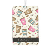 コーヒーカップ、コーヒー豆、ハート、あなたの名前 カーエアーフレッシュナー (裏面)