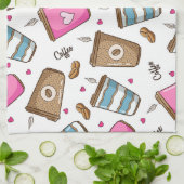 コーヒーカップ、コーヒー豆、ハート、あなたの名前 キッチンタオル (折り畳み)