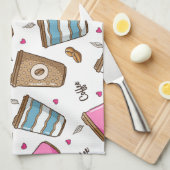 コーヒーカップ、コーヒー豆、ハート、あなたの名前 キッチンタオル (四つ折り)