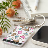 コーヒーカップ、コーヒー豆、ハート、あなたの名前 キーホルダー (正面右)