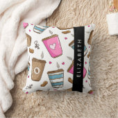 コーヒーカップ、コーヒー豆、ハート、あなたの名前 クッション (ブランケット)