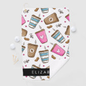 コーヒーカップ、コーヒー豆、ハート、あなたの名前 ゴルフタオル (インサイチュ)