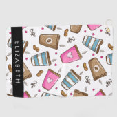 コーヒーカップ、コーヒー豆、ハート、あなたの名前 ゴルフタオル (横)