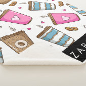 コーヒーカップ、コーヒー豆、ハート、あなたの名前 シェルパブランケット (3/4)