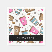 コーヒーカップ、コーヒー豆、ハート、あなたの名前 スタンダードカクテルナプキン (正面)