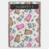 コーヒーカップ、コーヒー豆、ハート、あなたの名前 スローブランケット (正面縦)