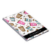 コーヒーカップ、コーヒー豆、ハート、あなたの名前 ノートブック (右側)