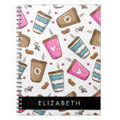 コーヒーカップ、コーヒー豆、ハート、あなたの名前 ノートブック (正面)