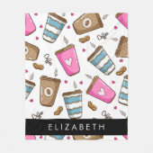 コーヒーカップ、コーヒー豆、ハート、あなたの名前 フリースブランケット (正面)