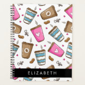 コーヒーカップ、コーヒー豆、ハート、あなたの名前 プランナー手帳 (正面)