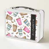 コーヒーカップ、コーヒー豆、ハート、あなたの名前 メタルランチボックス (裏面)