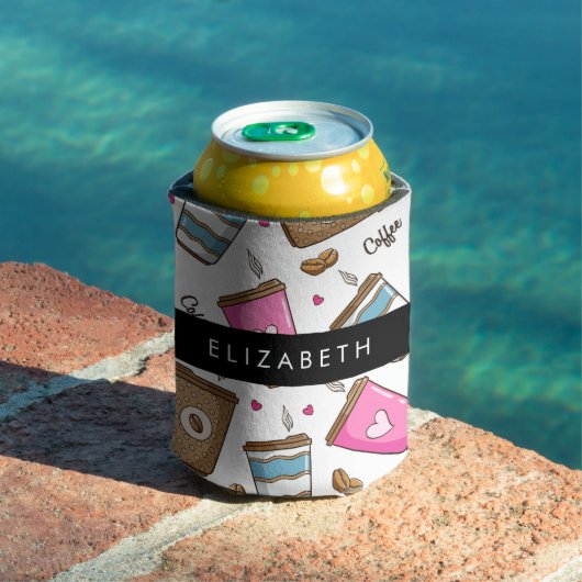 コーヒーカップ、コーヒー豆、ハート、あなたの名前 缶クーラー (インサイチュ プール)