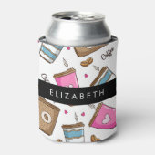 コーヒーカップ、コーヒー豆、ハート、あなたの名前 缶クーラー (缶正面)
