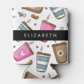 コーヒーカップ、コーヒー豆、ハート、あなたの名前 缶クーラー (裏面)