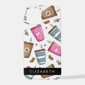 コーヒーカップ、コーヒー豆、ハート、あなたの名前 iPhoneケース (裏面)