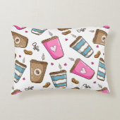 コーヒーカップ、コーヒー豆、ハート、コーヒー愛好家 アクセントクッション (正面)