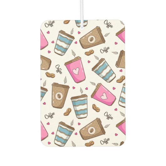 コーヒーカップ、コーヒー豆、ハート、コーヒー愛好家 カーエアーフレッシュナー (正面)