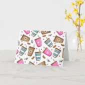 コーヒーカップ、コーヒー豆、ハート、コーヒー愛好家 カード (黄色い花)