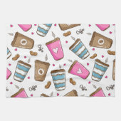 コーヒーカップ、コーヒー豆、ハート、コーヒー愛好家 キッチンタオル (横)